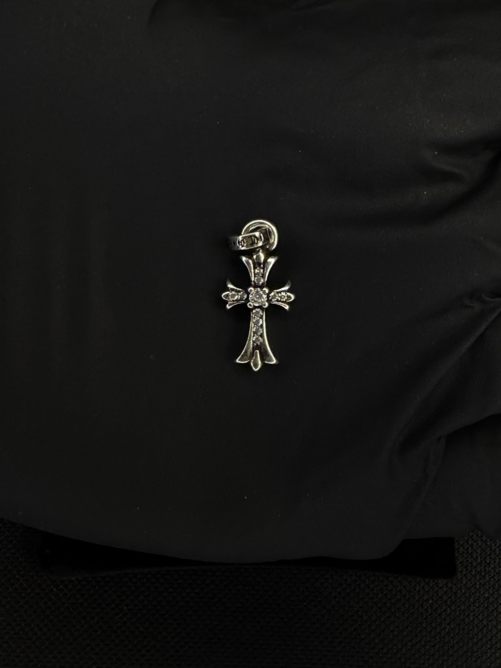 Chrome Hearts Diamond Studded Baby Fat Mini Floral Cross Pendant